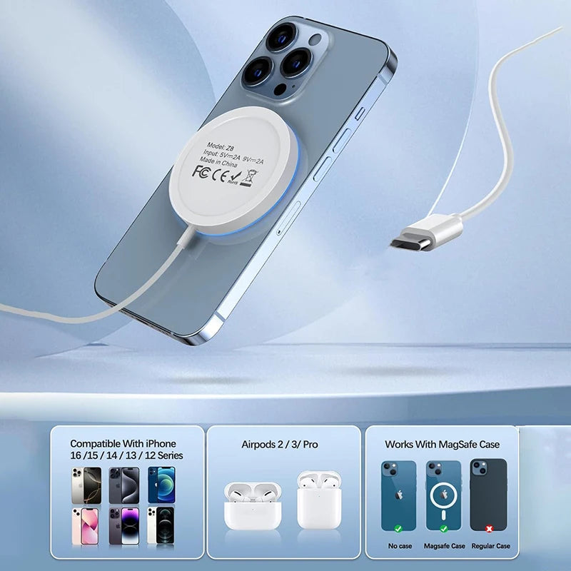 VYROX Chargeur Sans Fil MagSafe – Recharge Rapide iPhone 12 au 16 & AirPods